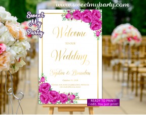 Pink Welcome Sign,Gold Wedding Welcome sign,(117w)